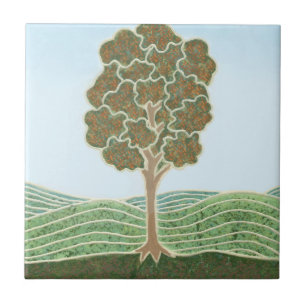 Azulejo de cerámica con imagen de árbol de otoño