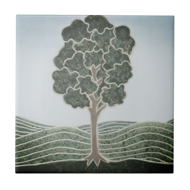 Azulejo de cerámica con imagen de árbol primitivo (Frente)