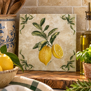 Azulejo de Cerámica con Limones Antiguos
