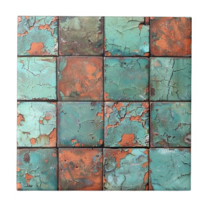 Azulejo de Cerámica con Pátina de Cobre Desgastado