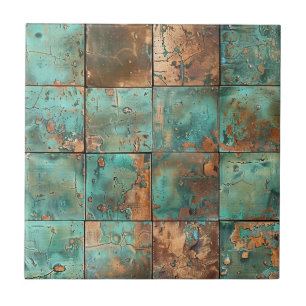 Azulejo de Cerámica con Pátina de Cobre Desgastado