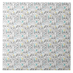 Azulejo de cerámica con patrón de cabeza de gato