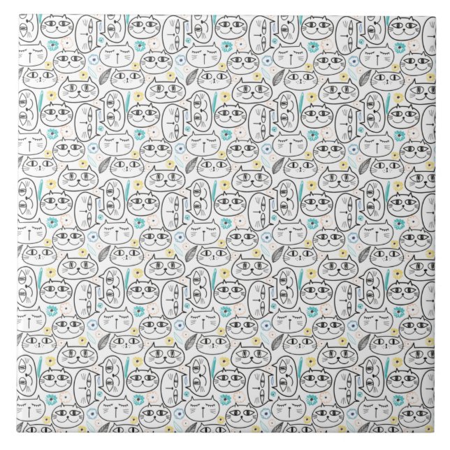 Azulejo de cerámica con patrón de cabeza de gato (Frente)