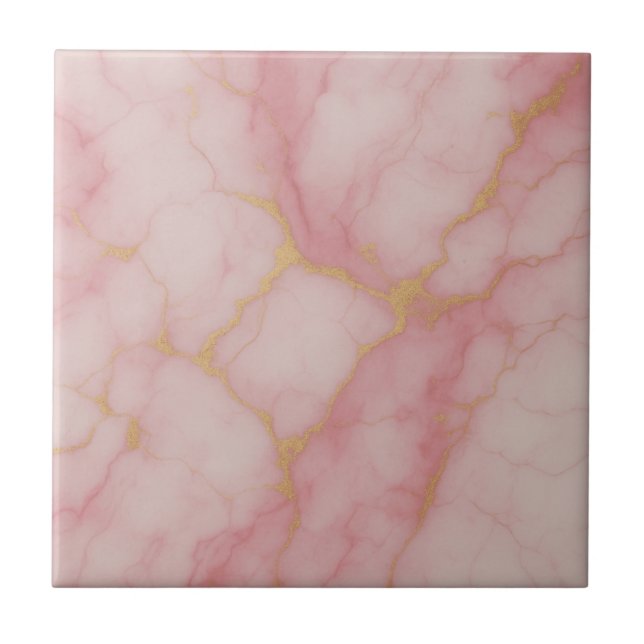 Azulejo de cerámica con patrón de mármol rosa y do (Frente)
