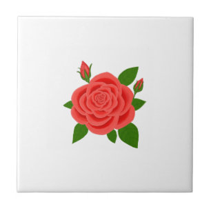 Azulejo De Cerámica Con Rosa Roja Y Capullos