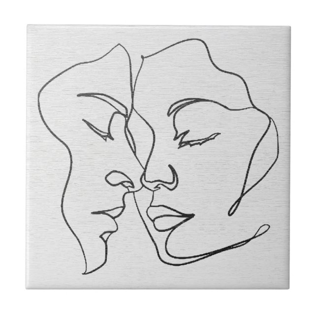Azulejo De Cerámica Con Rostro De Amantes En Línea (Frente)