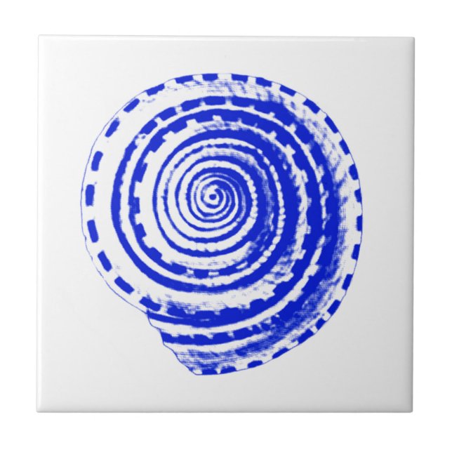 Azulejo De Cerámica Conchas marinas: azul cobalto y blanco (Frente)