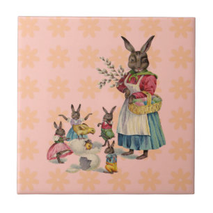 Azulejo De Cerámica Conejito de Pascua Huevos de Gallina Conejo