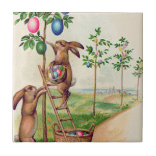 Azulejo De Cerámica Conejo de Pascua Árbol de Huevo Coloreado