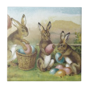 Azulejo De Cerámica Conejo de Pascua Campo de Huevo Pintado de Colores