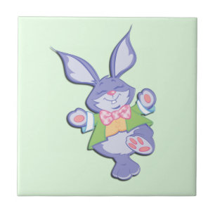 Azulejo De Cerámica Conejo de Pascua Morado Bailando Menta