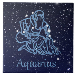 Azulejo De Cerámica Constelación acuario y Rótulo zodiaco con estrella