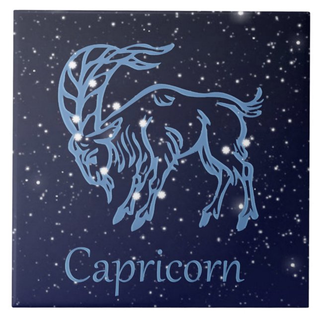 Azulejo De Cerámica Constelación de capricornio y Rótulo zodiaco con e (Frente)