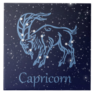 Azulejo De Cerámica Constelación de Capricornio y signo zodiacal con e