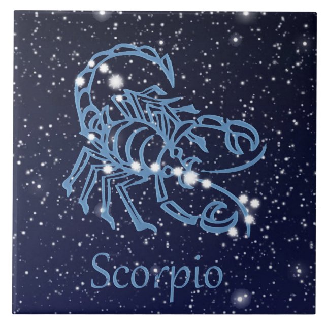Azulejo De Cerámica Constelación de Escorpio y Rótulo Zodiaco con Estr (Frente)