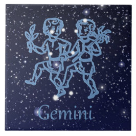 Azulejo De Cerámica Constelación de Gemini y Rótulo Zodiaco con estrel