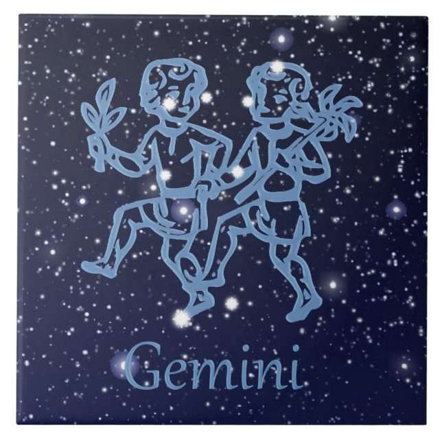 Azulejo De Cerámica Constelación de Gemini y Rótulo Zodiaco con estrel (Frente)