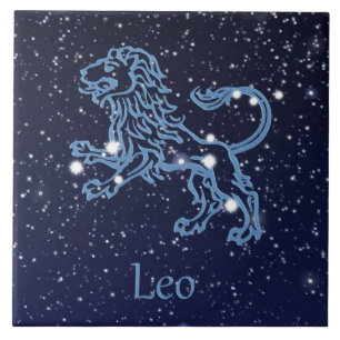 Azulejo De Cerámica Constelación de Leo y signo zodiacal con estrellas