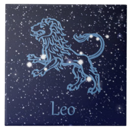 Azulejo De Cerámica Constelación de León y Rótulo Zodiaco con Estrella