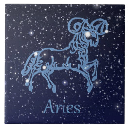 Azulejo De Cerámica Constelación del aries y Rótulo del zodiaco con