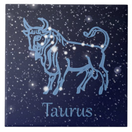 Azulejo De Cerámica Constelación Taurus y Rótulo Zodiaco con estrellas