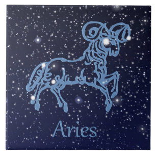 Azulejo De Cerámica Constelación y signo zodiacal de Aries con estrell