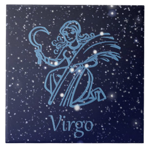 Azulejo De Cerámica Constelación y signo zodiacal de Virgo con estrell
