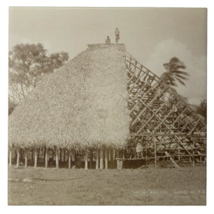 Azulejo De Cerámica Construcción de viviendas en Samoa, c.1875 (foto