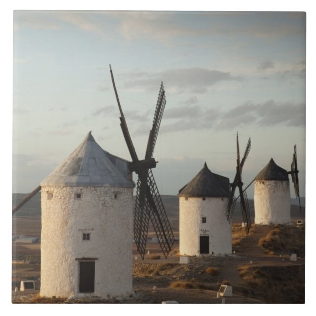 Azulejo De Cerámica Consuegra, molinos de viento antiguos de La Mancha (Frente)