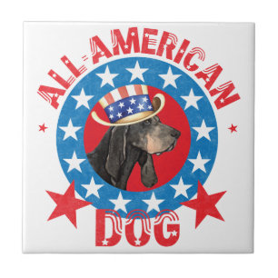 Azulejo De Cerámica Coonhound Patriótico Negro y Tan