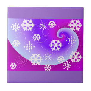 Azulejo De Cerámica Copingos de nieve bailando sobre un fondo morado