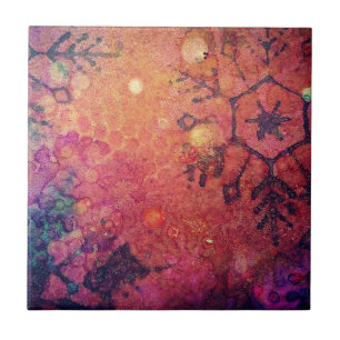 Azulejo De Cerámica Copo de nieve Abstracto de Medios Mixtos