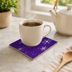 Azulejo De Cerámica Copo de nieve blancos con fondo azul-púrpura