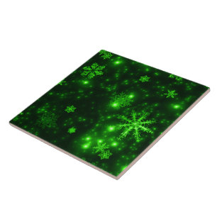 Azulejo De Cerámica Copo de nieve con fondo verde