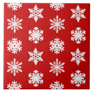 Azulejo De Cerámica Copo de nieve Ikat - Rojo oscuro y blanco