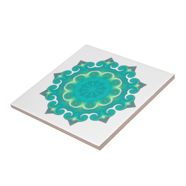 Azulejo De Cerámica Copo de nieve verde azulado del invierno del (Lado)