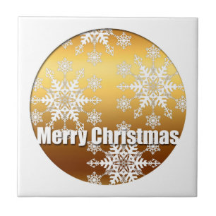 Azulejo De Cerámica Copos de Navidad Feliz Navidad en Oro -