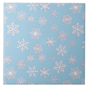 Azulejo De Cerámica Copos de nieve blancos de 3 d sobre un fondo azul