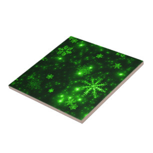 Azulejo De Cerámica Copos de nieve con fondo verde