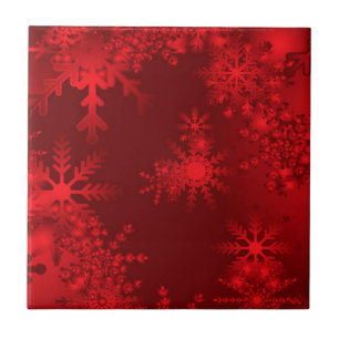 Azulejo De Cerámica Copos de nieve rojos
