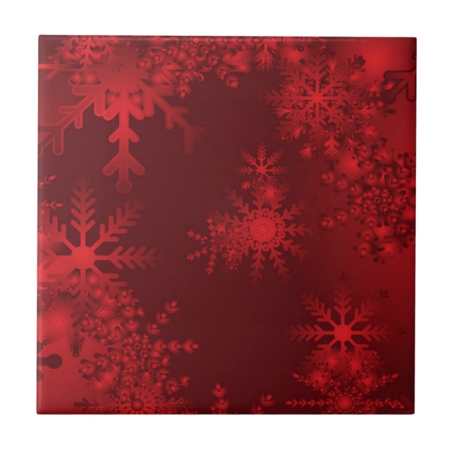 Azulejo De Cerámica Copos de nieve rojos (Frente)