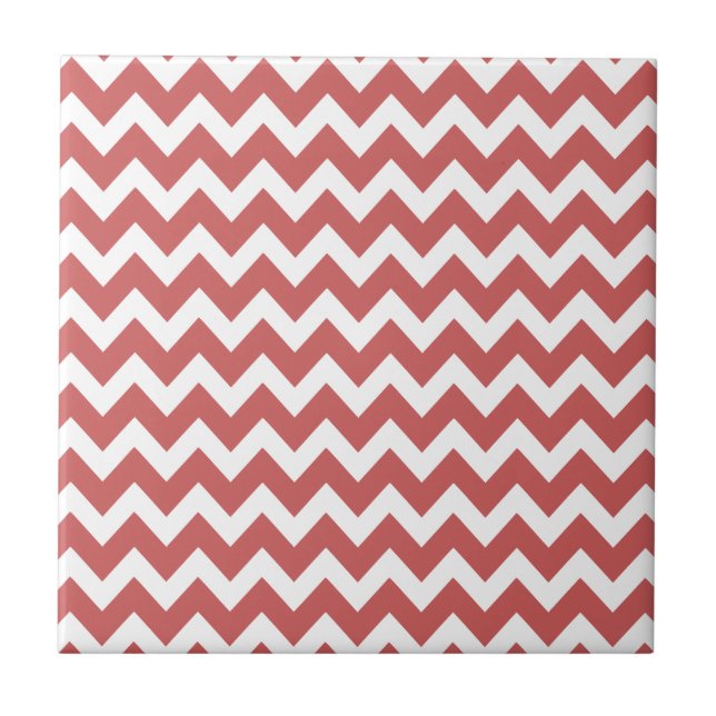 Azulejo De Cerámica Coral Zigzag Chevron Stripes (Frente)