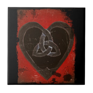 Azulejo De Cerámica Corazón Celta Rojo Oscuro