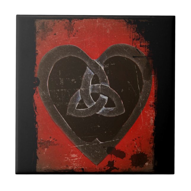 Azulejo De Cerámica Corazón Celta Rojo Oscuro (Frente)