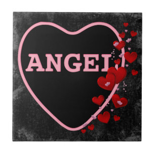 Azulejo De Cerámica Corazón de Candy Angel Rosa San Valentín Diseño 2