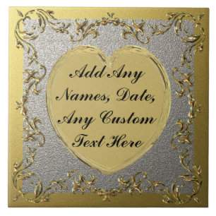 Azulejo De Cerámica Corazón De Oro En Tile Decorativo De Borde De Oro 