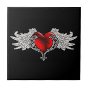 Azulejo De Cerámica Corazón gótico con alas ángel