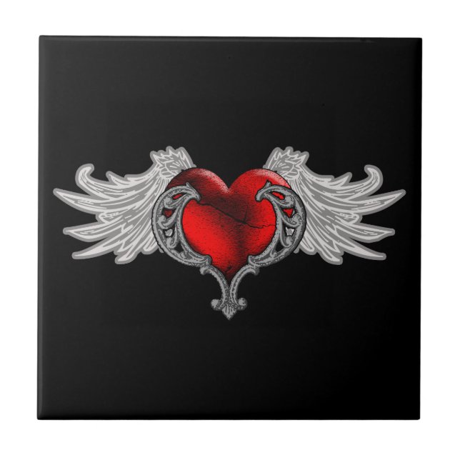 Azulejo De Cerámica Corazón gótico con alas ángel (Frente)