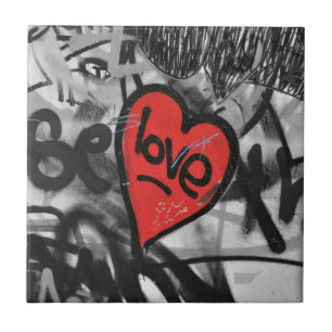 Azulejo De Cerámica corazón pintado rojo