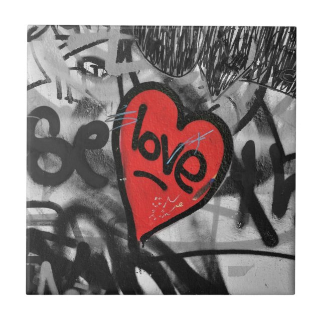 Azulejo De Cerámica corazón pintado rojo (Frente)